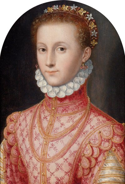 Porträt einer Dame in einem rosafarbenen Kleid von Unknown